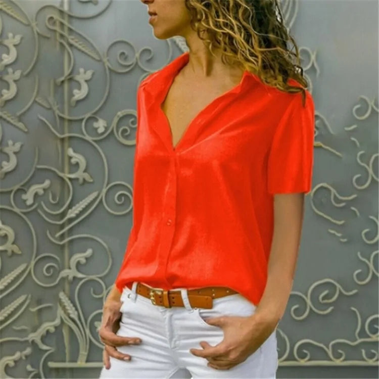 Summer Women's White Chiffon Blouse - Long Sleeve Button-Up