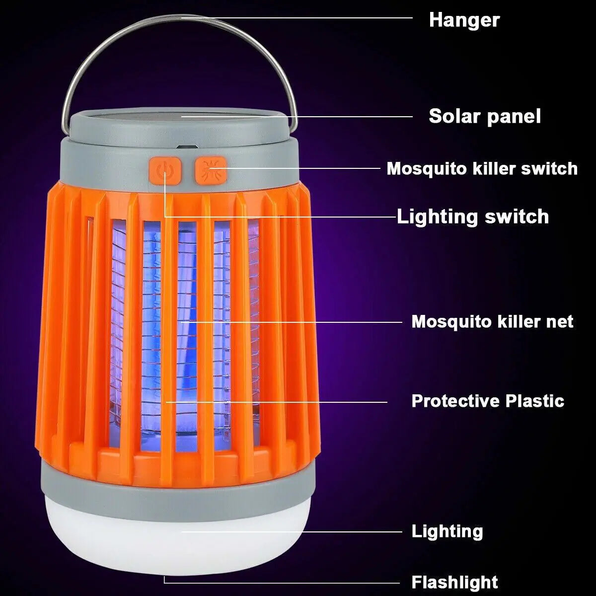 Solar USB Mosquito Light Fly Bug Insect Zapper Trap Pest Lamp