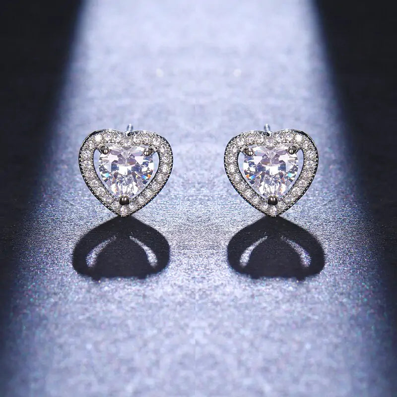 Classic Shining Silver CZ Stud Earrings