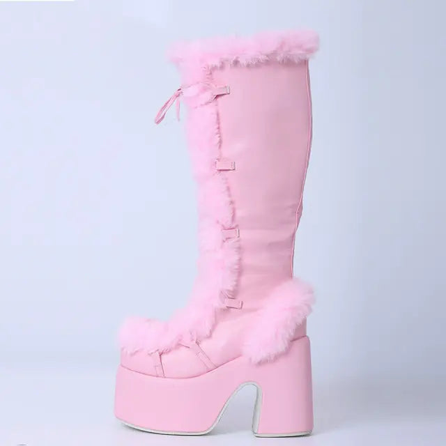 Chunky High Heeled Winter Boots