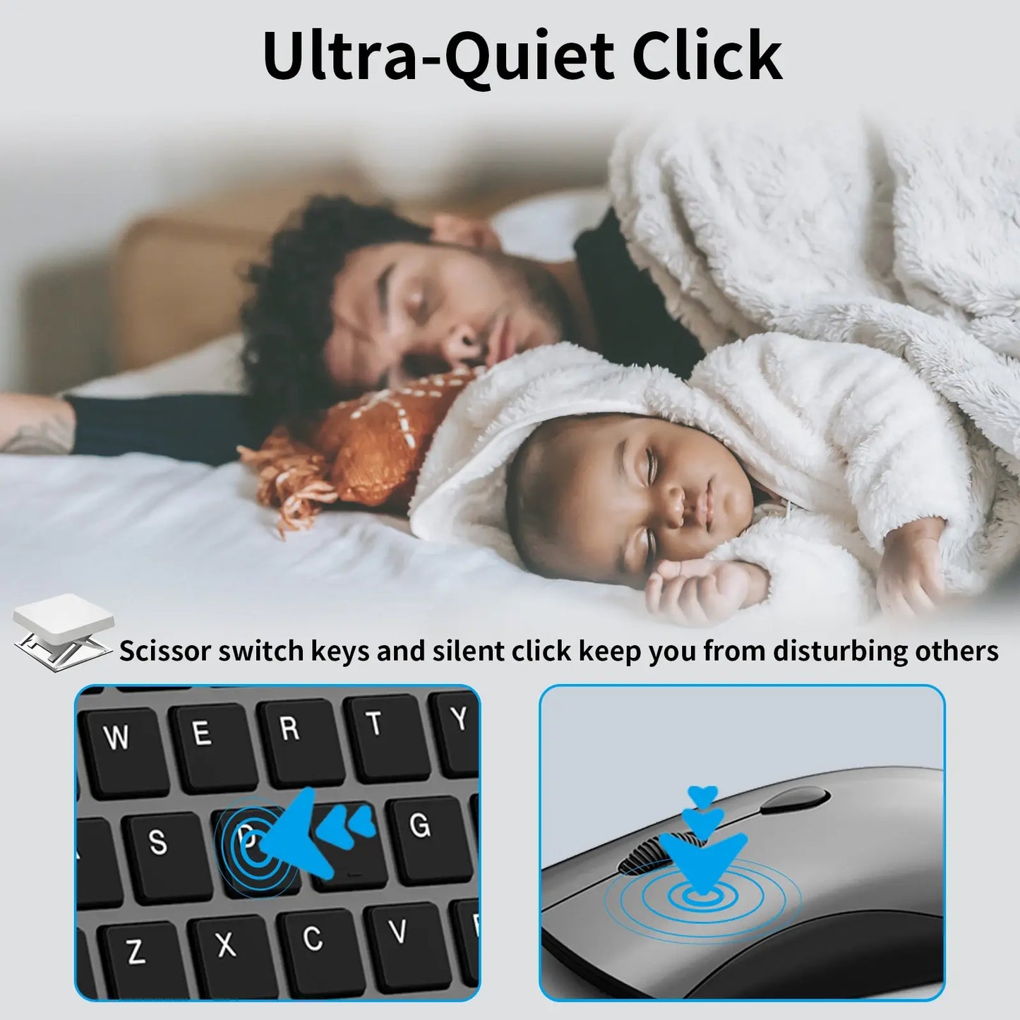 Wireless Keyboard and Mouse, Ultra Slim Full-Size Keyboard Mouse Combo with USB Receiver, Quiet Click, 2400 DPI, for Laptop PC