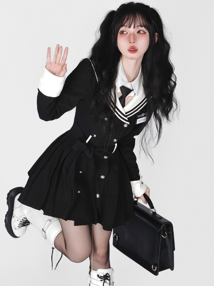 Navy Collar Korean Style Mini Dress